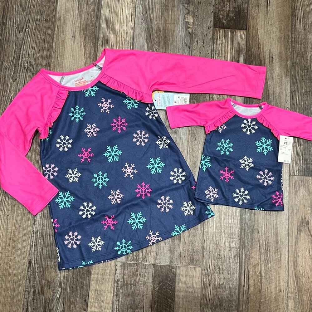 NWT Cat & Jack Toddler Girls Christmas Pajama & Doll Gown Snowflakes 2T